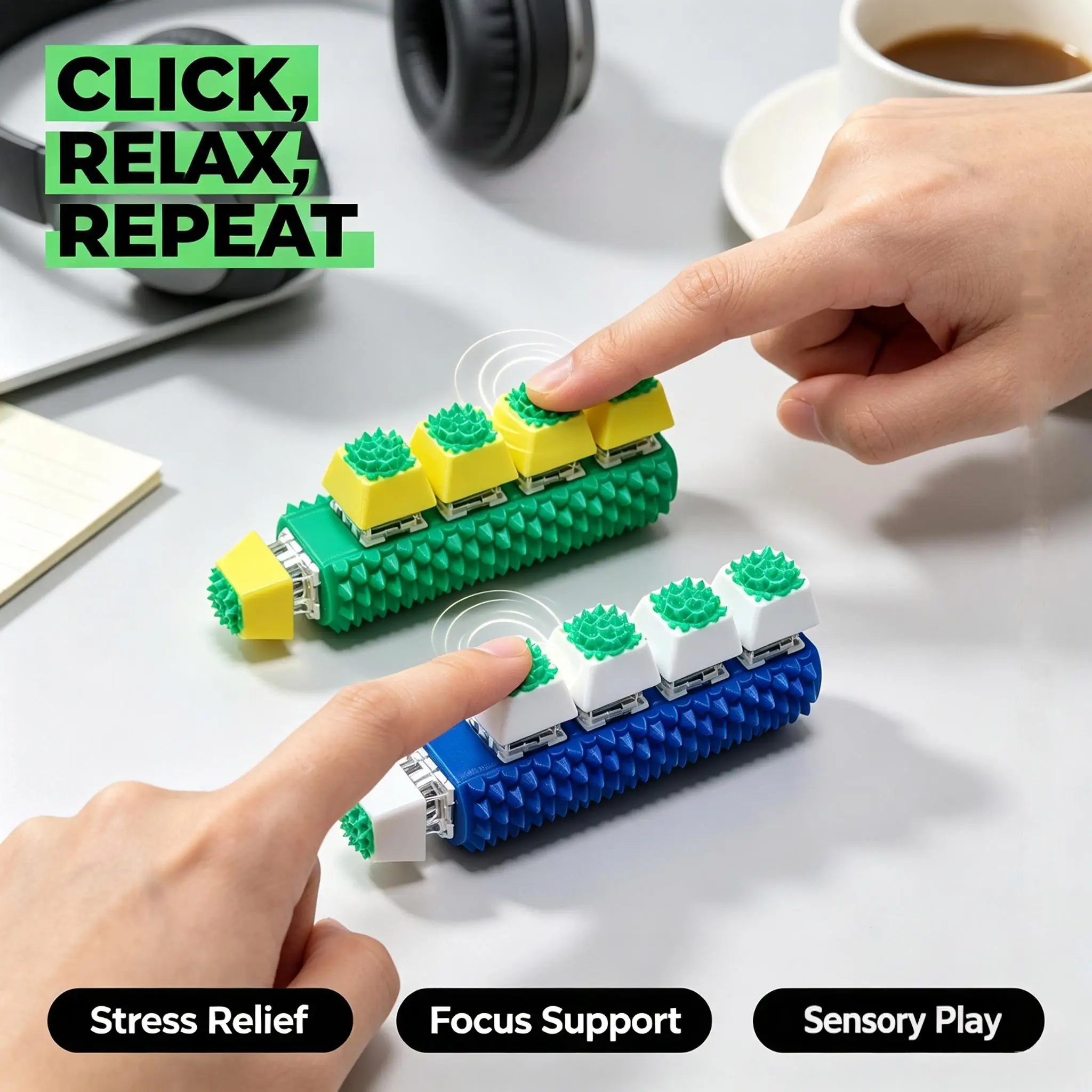 Spiky Sensory Fidget Clicker 5‑Button Mechanical Switch Tactile Stim Toy Portable Pocket EDC Desk Gadget for Stress Focus Relief