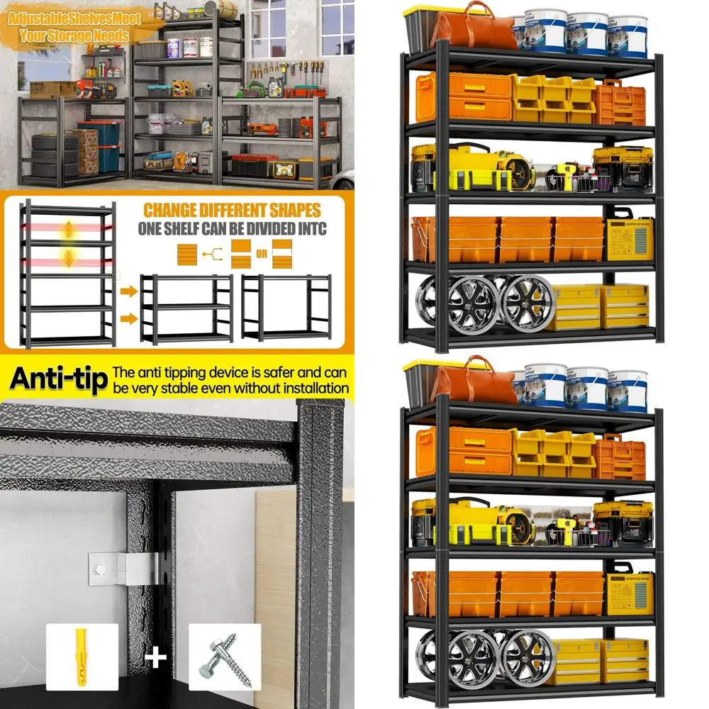 

Durable 5-Tier Garage Shelving, 40W x 16D x 72H, Waterproof and Rustproof, Ideal for Indoor & Outdoor Storage