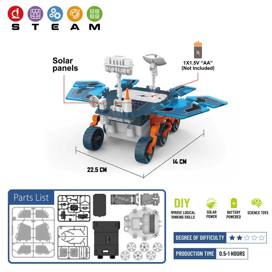 Mars Rover STEM juguetes educativos de energía Solar para niños, juguetes espaciales, Kit de ciencia DIY con 2 modos de energía como regalos de cumpleaños para niños