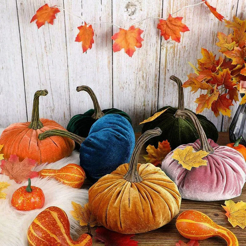 1 PCS Simulation Soft Velvet Pumpkin Ornament Handmade Stuffed for Foam Balls Home Halloween Thanksgiving Party Decoration