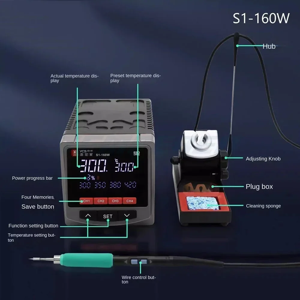 YCS S1-160W Automatic Sleep Soldering Iron Soldering Station Compatible with 245/210/115 Repair Welding Station 120W Tools Set