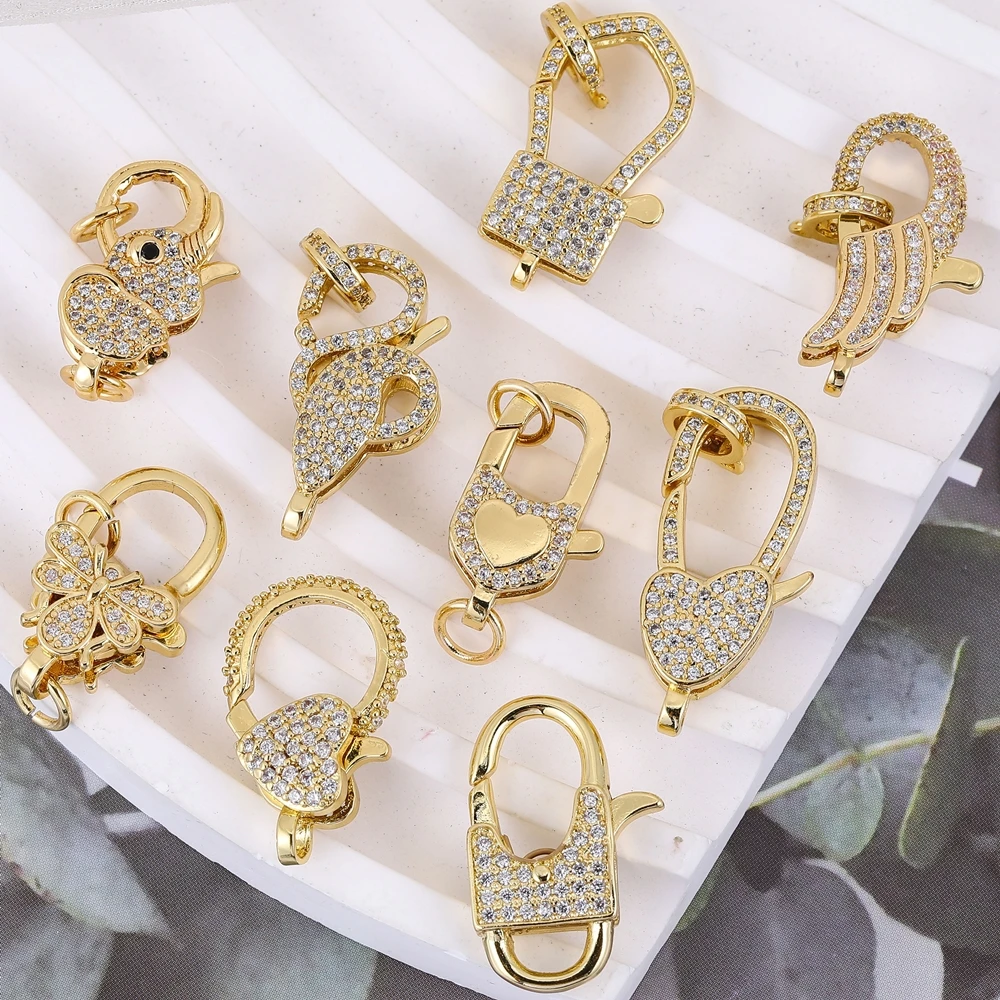 Juya Handmade 18K Real Gold Plated Connector Fasteners Lobster Clasps Accessories For DIY Needlework Beads Pearls Jewelry Making