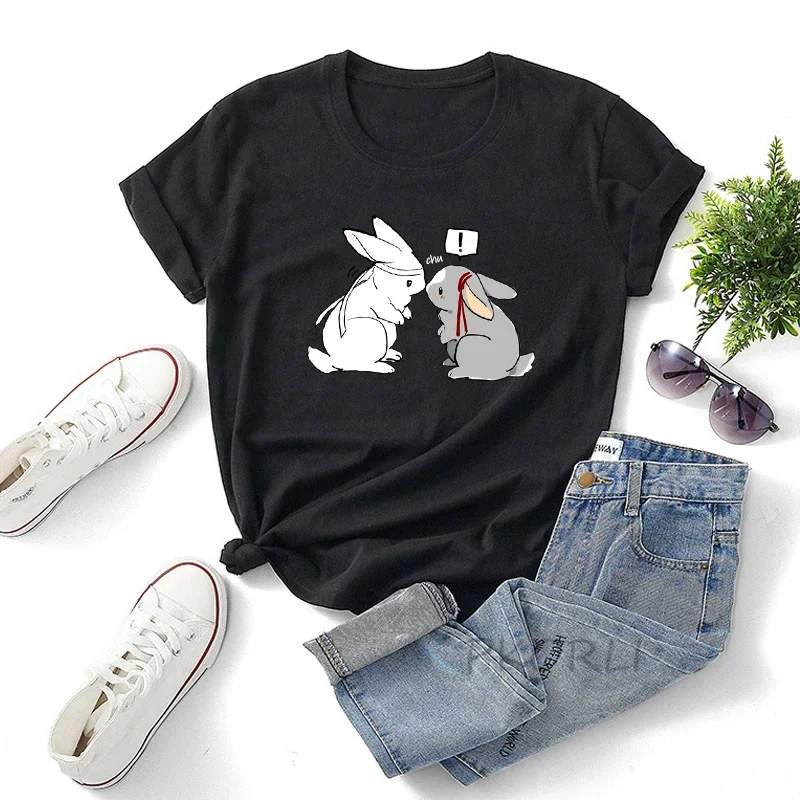 

Mo Dao Zu Shi T Shirts for Women Cute Cartoon The Untamed Kissing Bunnies Tee Shirt Female Anime Harajuku Summer Y2k Clothes Top