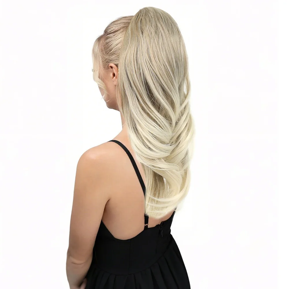 

20" Long Synthetic Wavy Drawstring Ponytail Extension Multi Layered Clip-In High Stand-Up Fake Pony Tail Hair Extension
