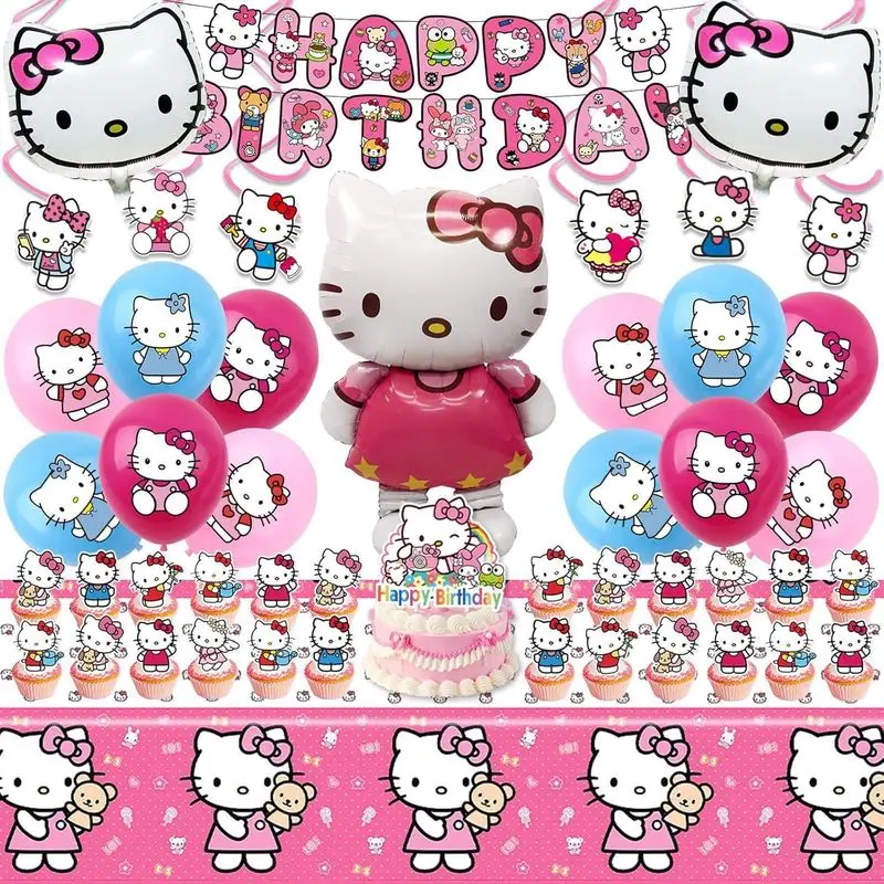 Hello Kitty Party Decorations: Birthday Banners, Cake Topper, Balloons, Tablecloth and Twister Set – Party Decorations