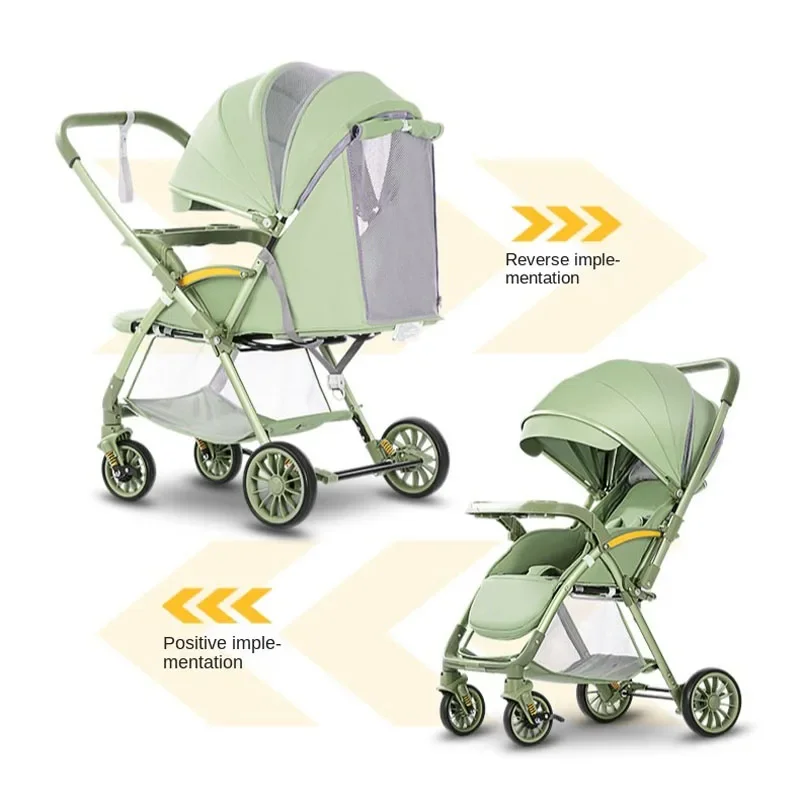 New Baby Stroller Four-wheeled Shock-absorbing Lightweight Foldable Baby Walking Car Can Sit or Lie Down Newborn Travel Stroller