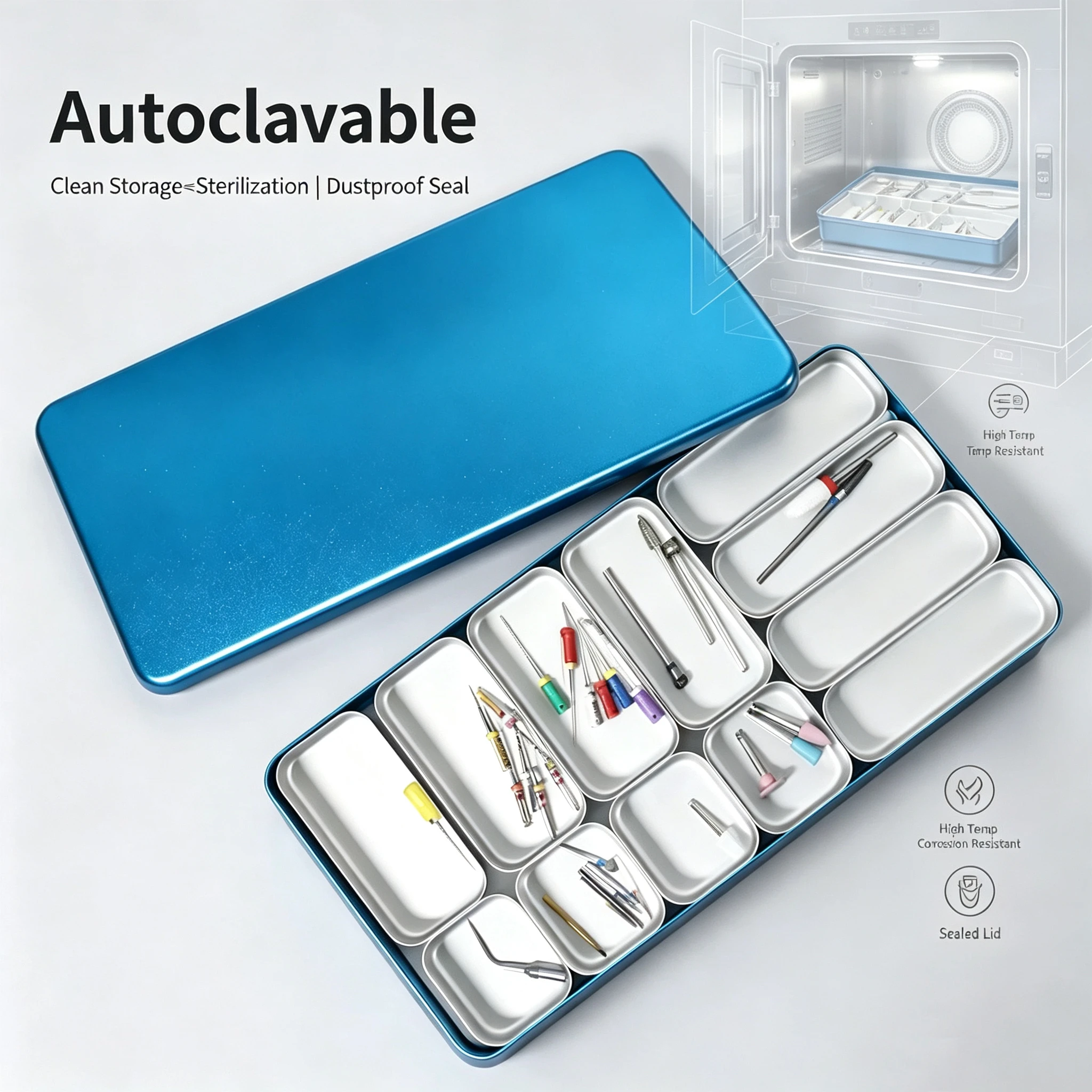 

Dental 12 Slots Instruments Tray Disinfection Box Autoclavable Dentistry High Speed Diamond Bur Tools Endo File Storage Case