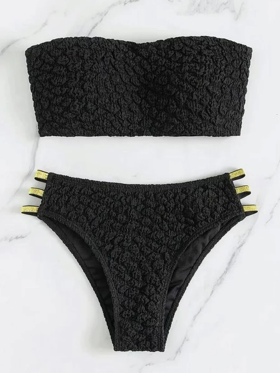 2025 sexy bandeau enrugado tiras biquíni feminino maiô feminino banho de duas peças conjunto de biquíni banhista natação senhora