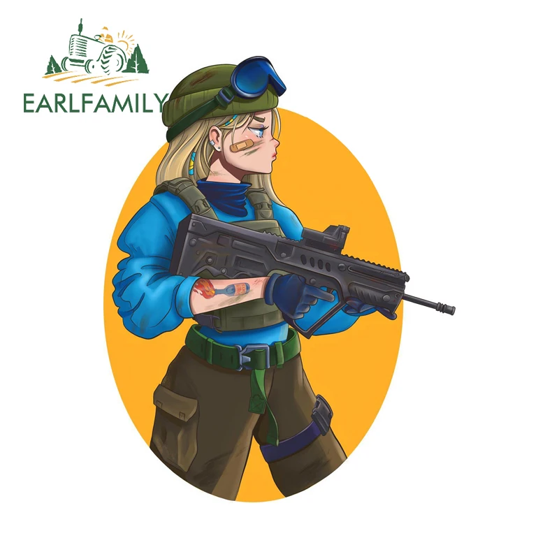 EARLFAMILY الفتاة مع مسدس ملصقات السيارات قوة نظرة خاطفة مكيف الهواء JDM شارات الفينيل مسلية قافلة مقاوم للماء سيارة التسمية
