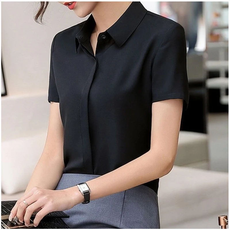 Spring Summer New Professional Chiffon White Women\'s Shirt Western Style Short Sleeved Temperament Commuting Shirt Top for Women