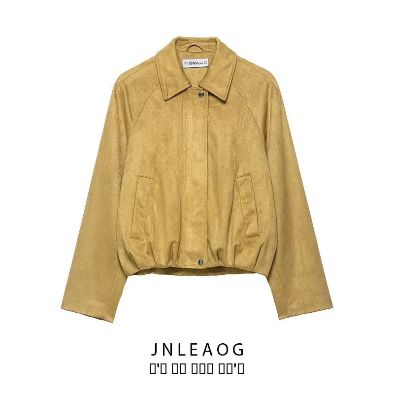 

JNLEAOG Autumn New Women's Faion Pilot Jaet Coat Flannel Effect Outerwear 638237 Stand Fit Polyester Zipper Closure