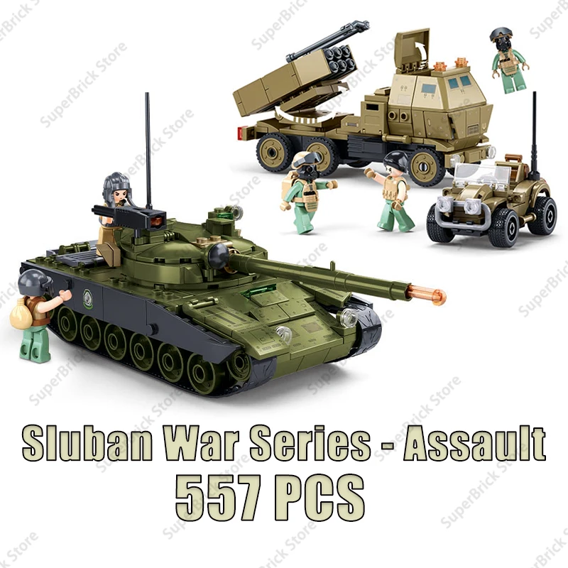 Sluban Military Army Fighting T-90 Main Battle Tank Building Blocks Set Soldier Figures Bricks Model M1X Abrams Vehicle Kids Toy