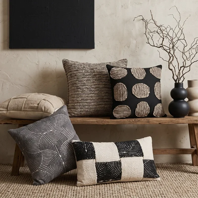Luxury Jacquard Weaving Cushion Cover Modern Wabi-Sabi Abstract Decorative Pillowcase Chunky Textured Decorative Pillow Cover