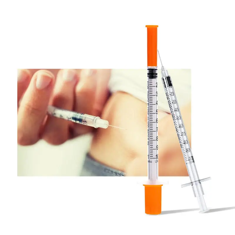 1ml 31g (6mm/8mm/13mm) Einweg-Veterinärspritze aus Kunststoff, sterile Insulinspritze mit orangefarbenem Kappe und Nadel, geeignet für Haustiere, Nutztiere und Laboranwendungen. – Detail 7