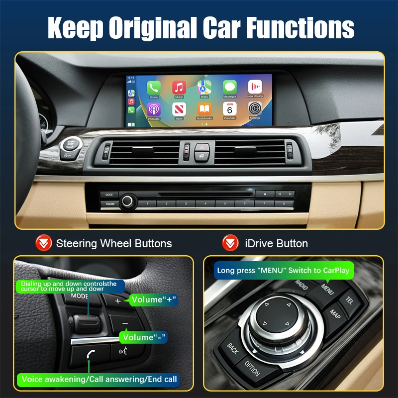 Bezprzewodowy CarPlay do BMW serii 5 7 F10 F11 F07 GT F01 F02 F03 F04 2005-2012, z funkcją Android Mirror Link AirPlay Car Play