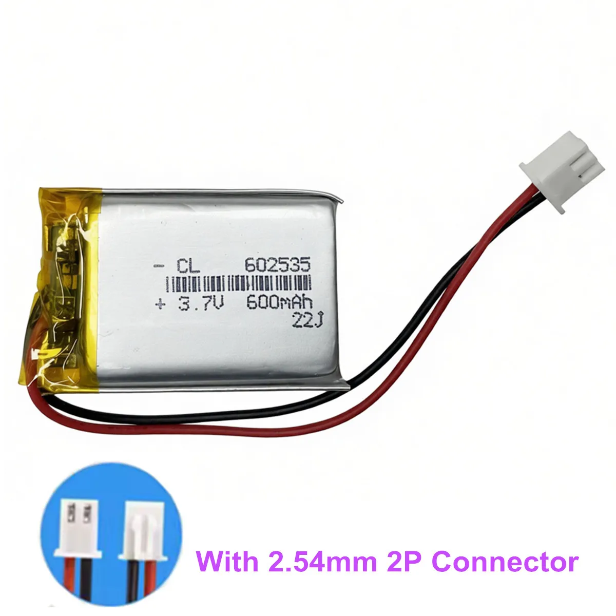 602535 3.7V 2.54mm 2P Lithium Battery Battery 600mAh Lipo Rechargeable Polymer Batteries for Tracker Monitor Dog Trainer Cell