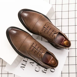 Mens Luxury Brogue Leather Shoes Dress Shoes Business Oxford Shoes Evening Dress Shoes Wedding Shoes Plus Size 38-46 Black Brown