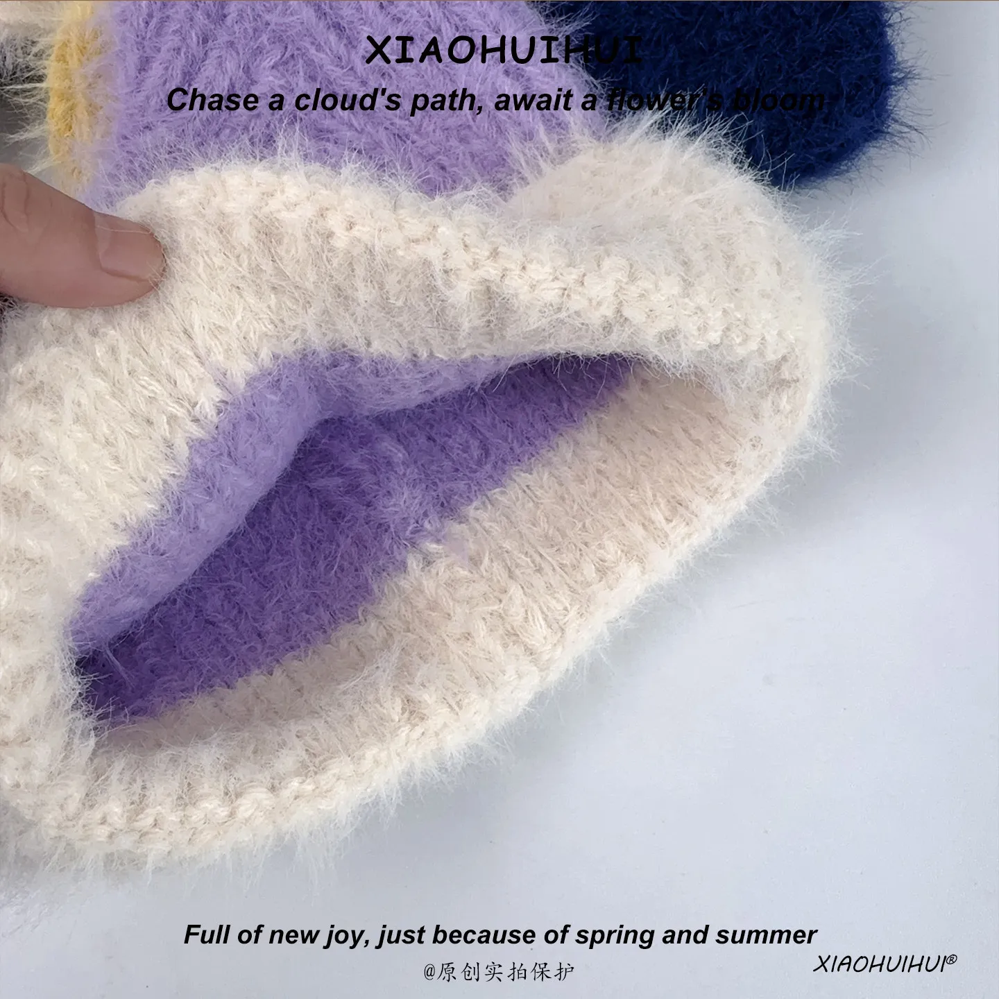 Y2K-Strickmützen mit Farbblock-Design und flauschigen Bärenohren für Damen, weiche Plüschmützen mit geripptem Rand, warme, niedliche Wintermützen, modische Kopfbedeckung für Erwachsene. – Detail 7