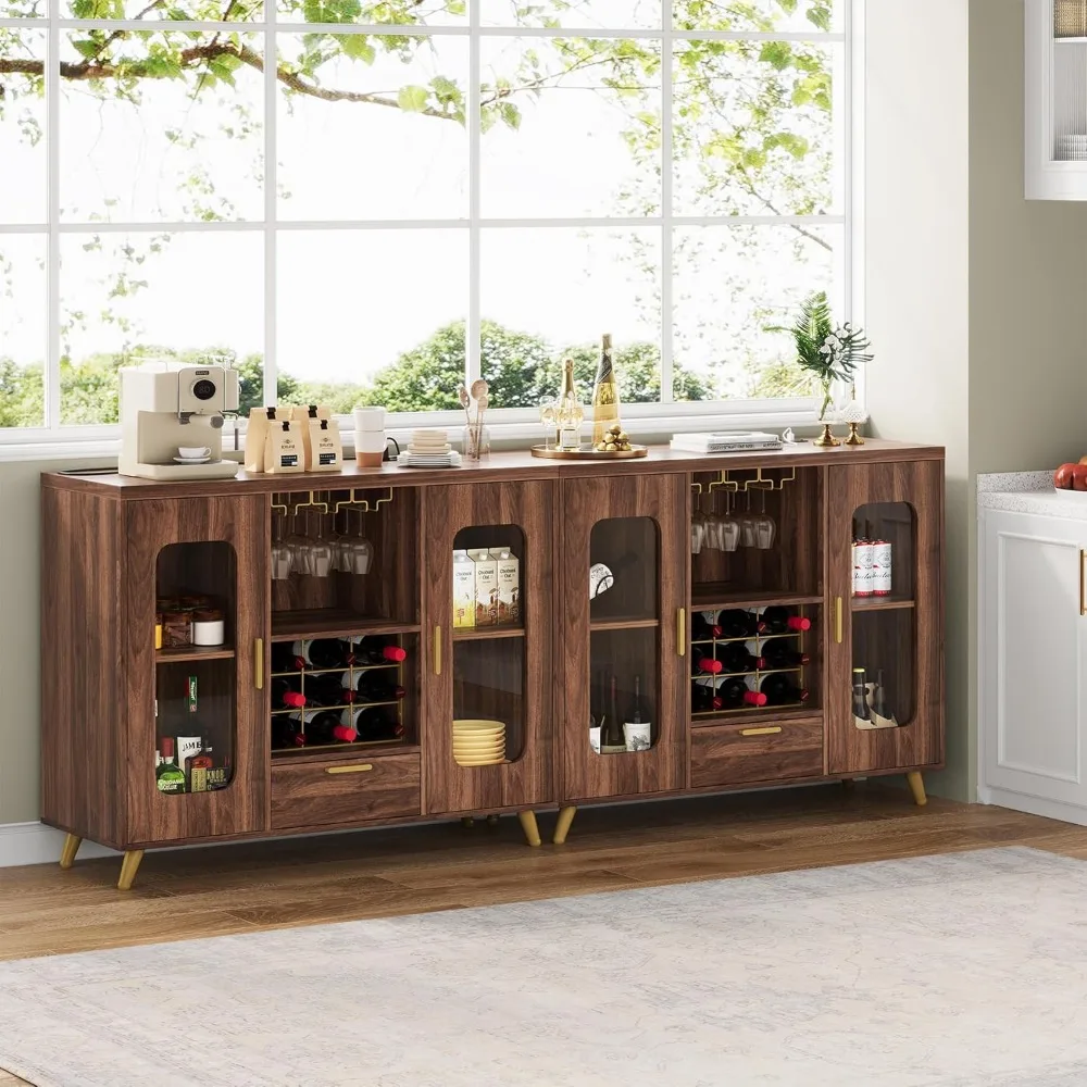 خزانة بار مع منافذ طاقة، خزانة جانبية حديثة لبار القهوة مع ضوء LED، خزانة مشروبات المزرعة مع رف النبيذ، حامل زجاجي #4