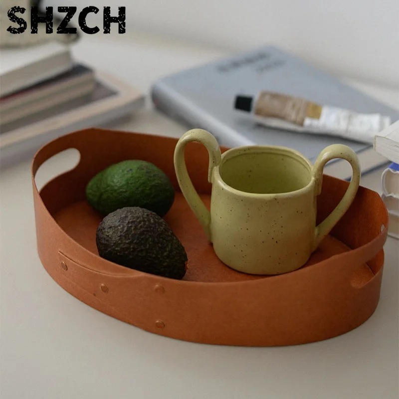 INS Solid Wood Storage Box, Vintage Handmade Tray with Handle, High-Aesthetic Entryway Organizer, Large Display Aroma Plate