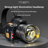 AU13-Strong Light Led Headlamp With Digital Display Super Bright Type-C USB Rechargeable Headlight Telescopic Zoom Head Lamp