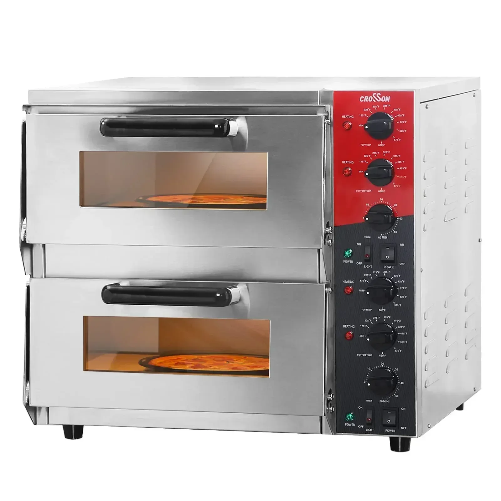 ETL listed Commercial Double Deck 16 inch Countertop Electric Pizza Oven with pizza stone, Multipurpose Indoor Pizza oven for Re