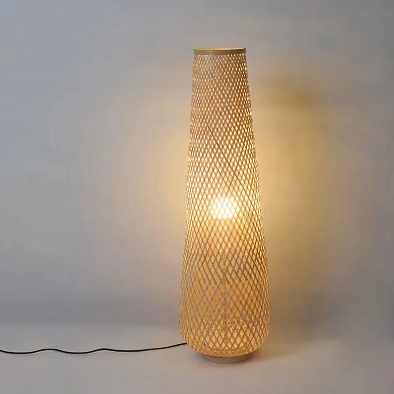 Japanese Cylinder Floor Lamp Wooden E27 Floor light Wicker Standing Tea Bedroom Bedside Living Woven Retro Bamboo Floor Lamp