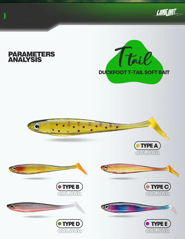 TAIYU 7-teiliges Set 9cm 6g Köder Weichköder T-Schwanz Weichköder Entenfuß-Fisch PVC Weichköder Simulationsköder Fischköder – Detail 2