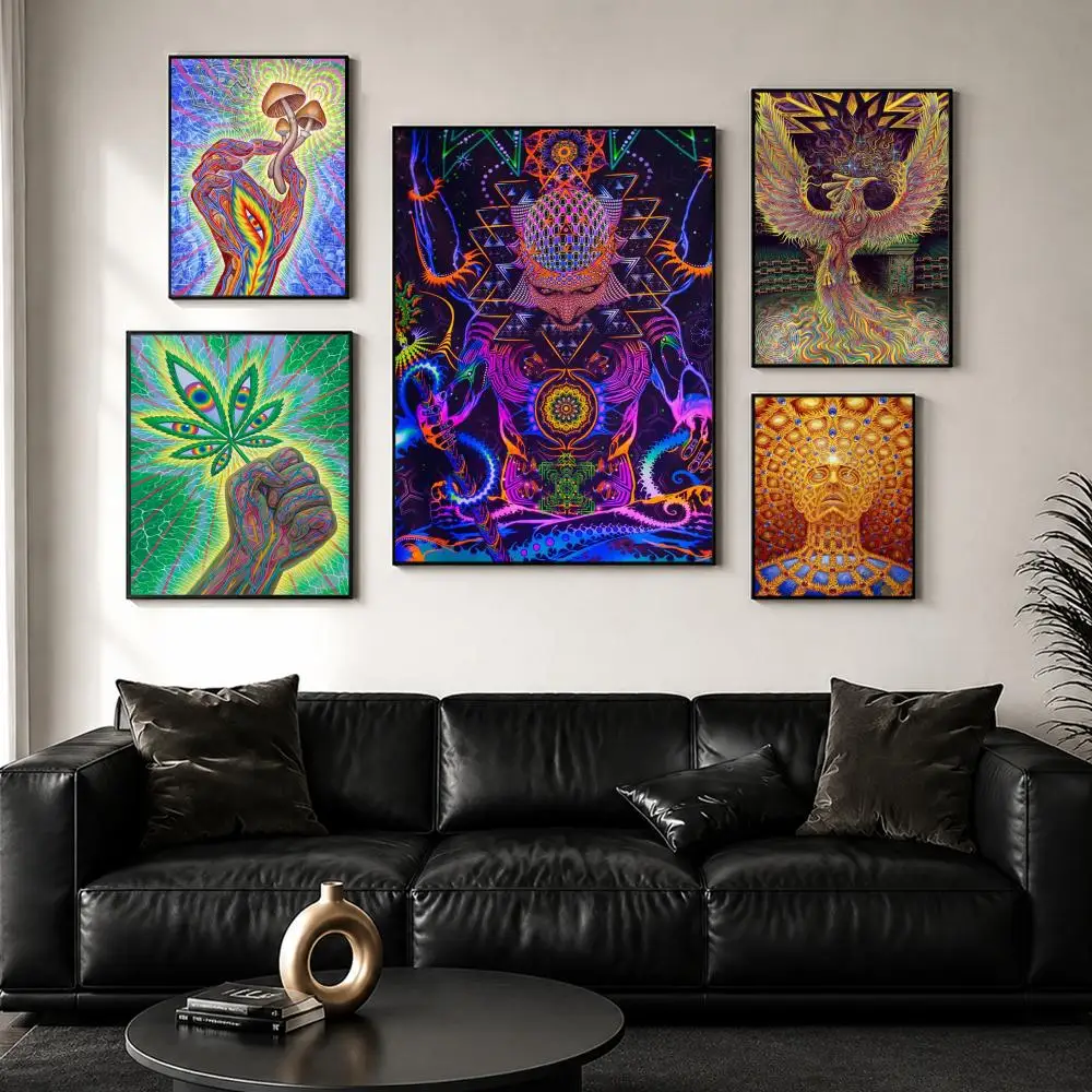 A-Alex Grey Trippy Psychedelic Poster Sticker Self Adhesive for Playroom Bedroom Hallway Home Wall Art Decor Gift
