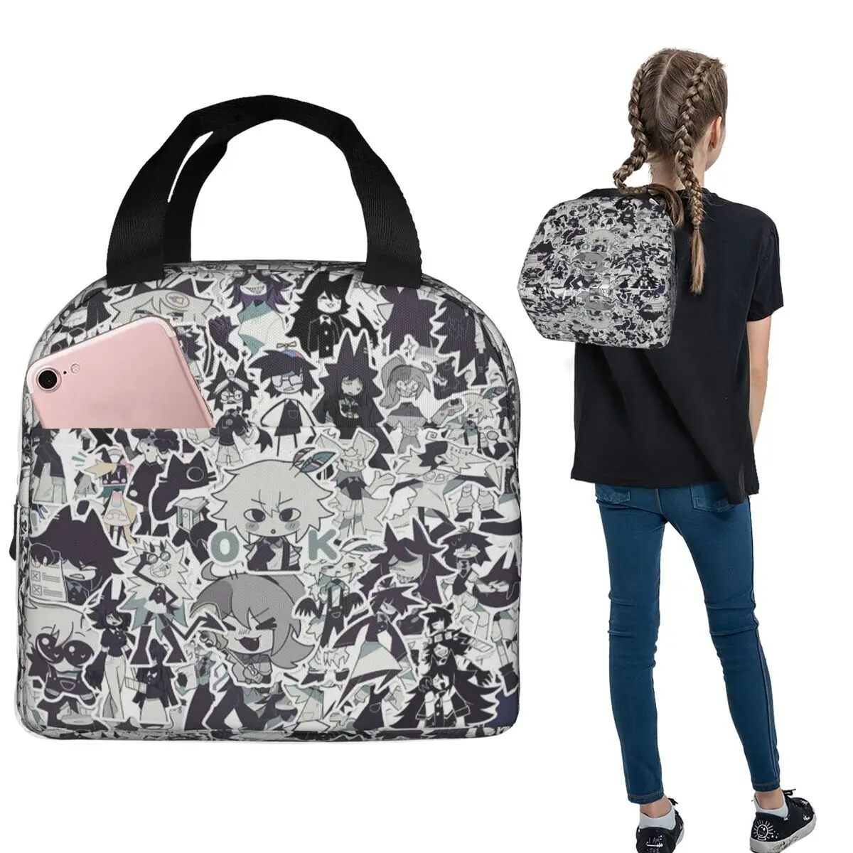 Cartoon Miss Circle Insulated Lunch Bag for Women Children Portable Food Boxes Thermal Lunch Box Tote