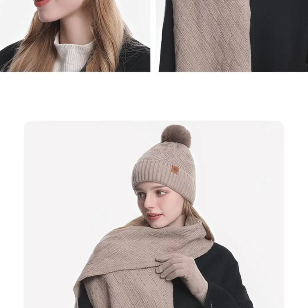 Knitted Hat Scarf Gloves Three Piece Set For Nangeer Winter Fashion Outdoor Thermal Beanie Neck Warmer Soft Cold Protection
