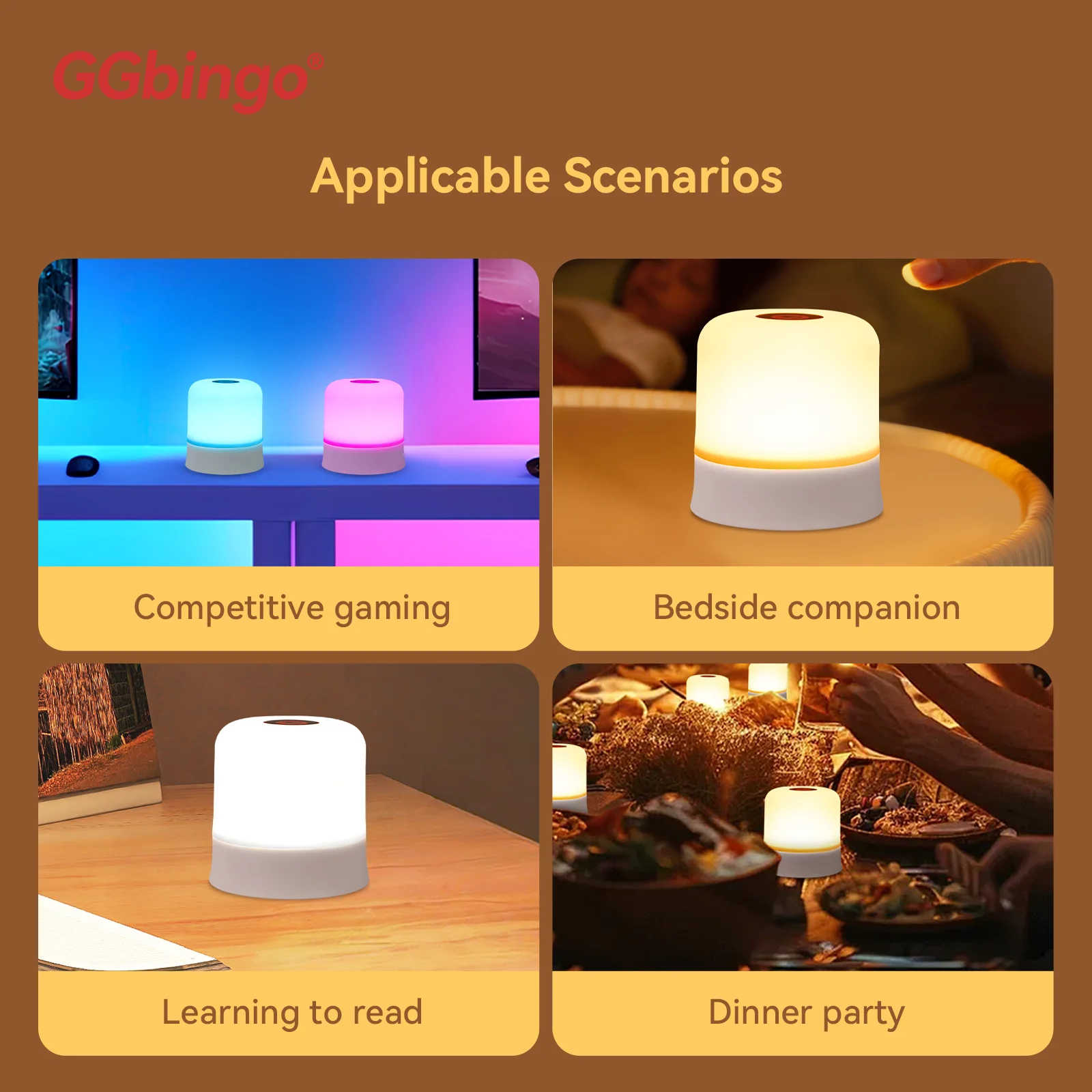 GGbingo Touch Night Light قابل لإعادة الشحن وجهاز التحكم عن بعد ضوء الليل RGB عكس الضوء الجدول مصباح الضوء المحيط لغرفة النوم وغرفة المعيشة