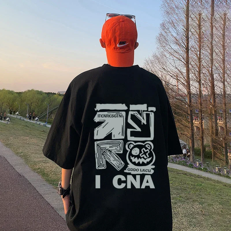 メンズ半袖Tシャツ,特大ストリートウェア,原宿スタイル,韓国スタイル,夏