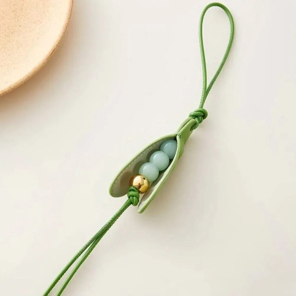New High-End Pea Pendant Handmade Leather Pea Keychain All-match Style Green Pea Bag Charm Trendy Accessory