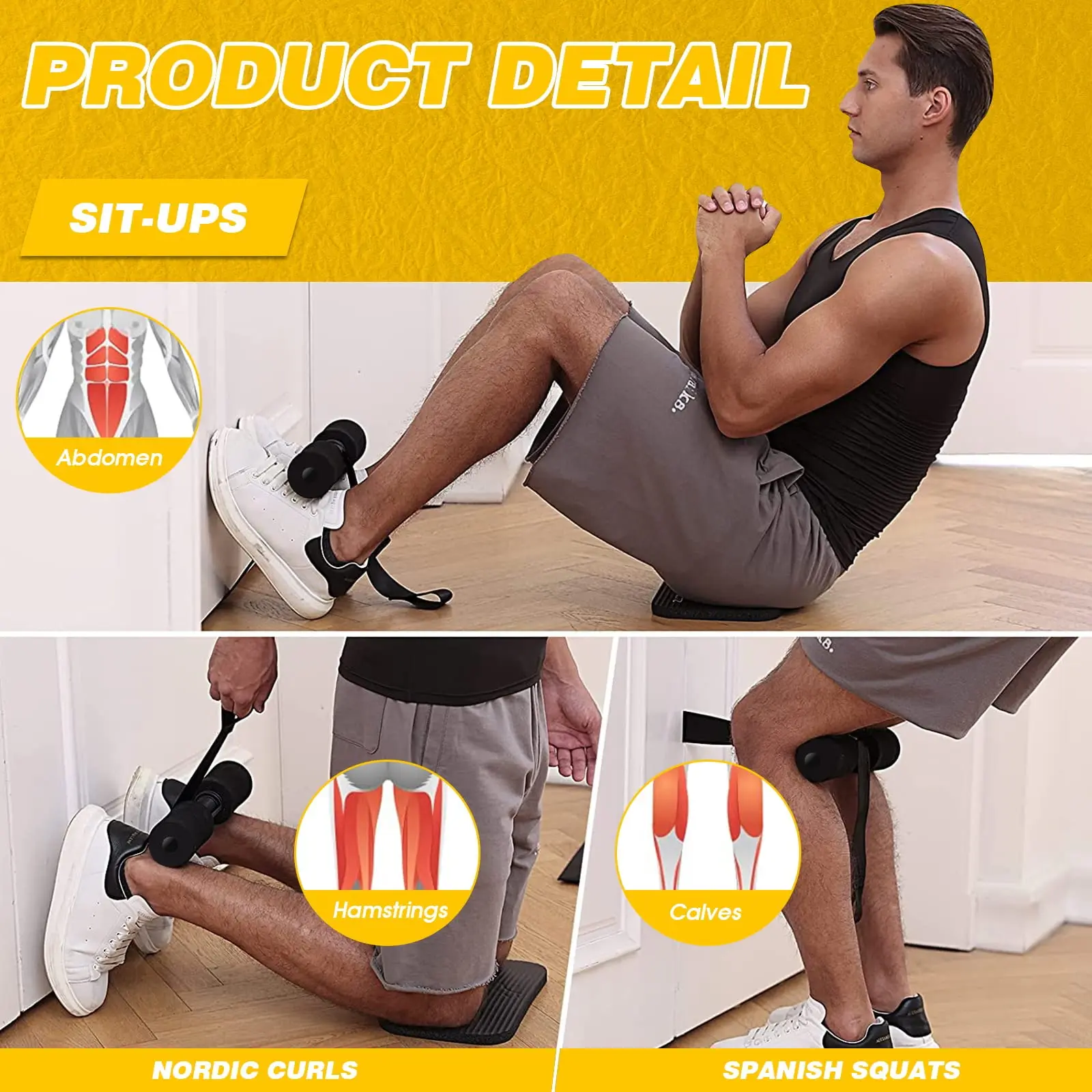 Hamstring Curl Strap Sit Up Machine Nordic Home Workout for Gear Hamstring Curls Spanish Squats Home Fitness Product