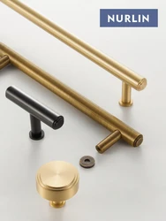 Nurlin Solid Brass Plain Cabinet Knob Matte Black Antique Brass T-bar Wardrobe Cabinet Drawer Door Handle Pull NEW