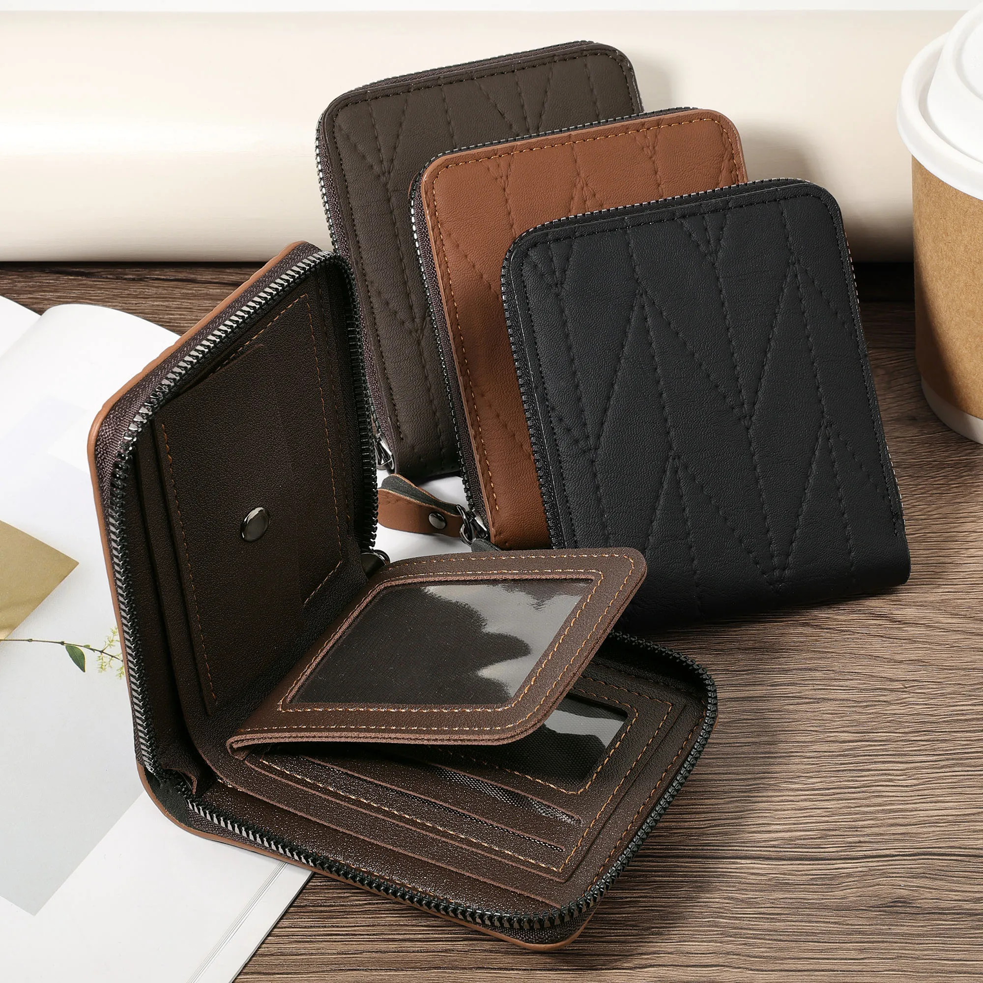 Fashionable coin men's wallet zipper, high-quality credit card storage bag, simple casual multi card clip, perfect for outdoor a