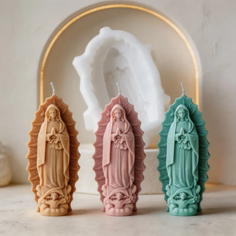 3D Silikonform für Kerzen mit Motiv Unserer Lieben Frau von Guadalupe, Große Wachsform der Jungfrau Maria für DIY-Seifen, Harz und Gips, Katholisches Geschenk