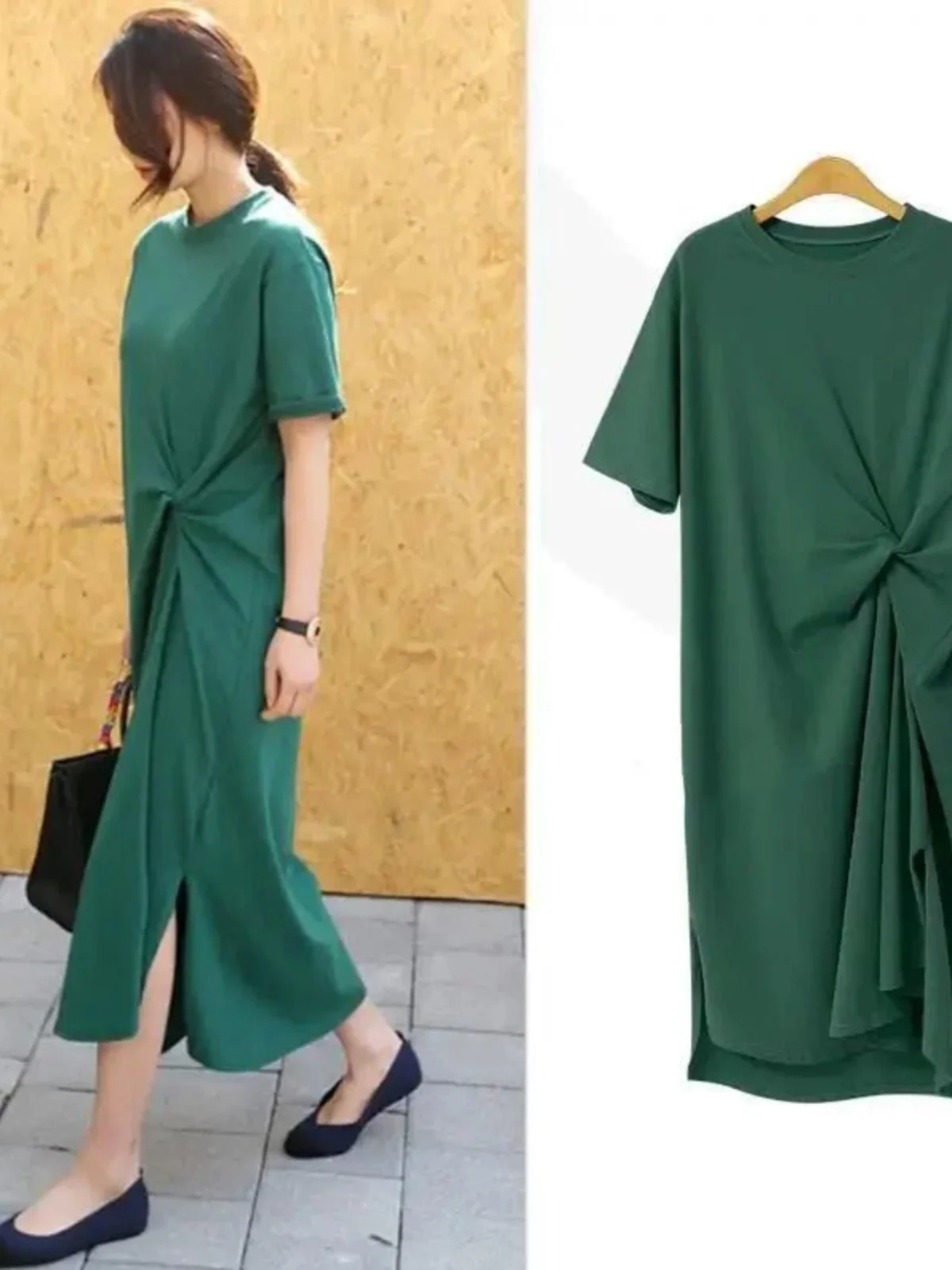 T-shirt Long femme jupe couleur genou longueur Dr Street Sle l taille ort Sve rond Ne été Dr