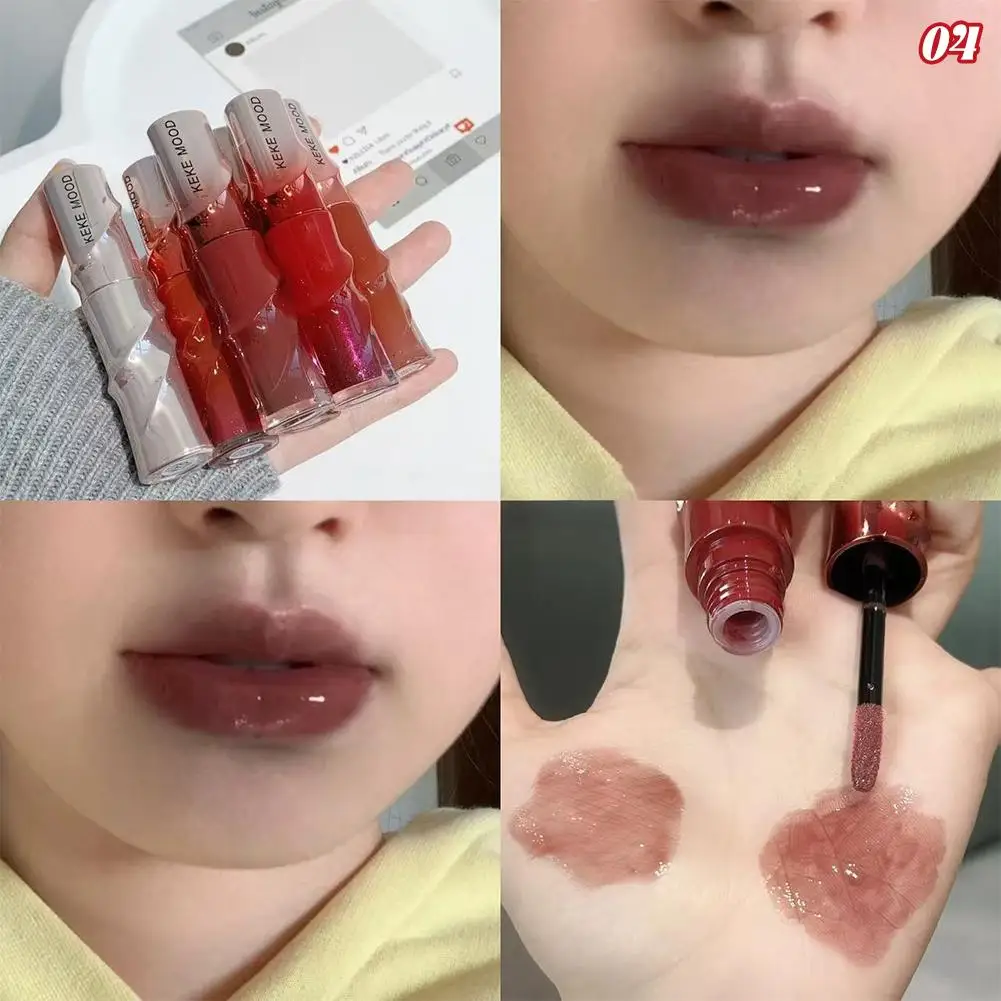 Crystal Nude Gray Glossy Lip Stain Mirror Korean Lip Glaze Sheer Nude Glitter Lip Tint Watery Shine Plumping Lip Gloss Makeup