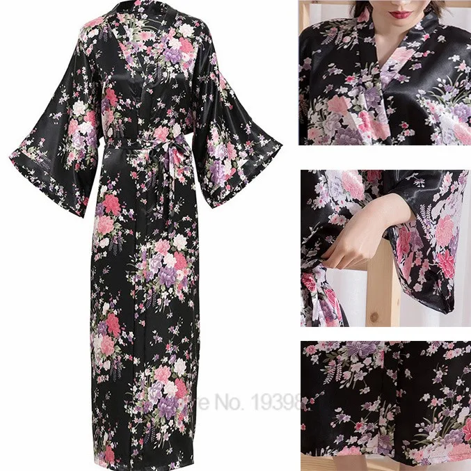 Flower Lady Sexy Robe Sleepwear Plus Size 3XL Long Nightgown Satin Lady Night Dressing Bath Gown Bride Bridesmaid Wedding Kimono