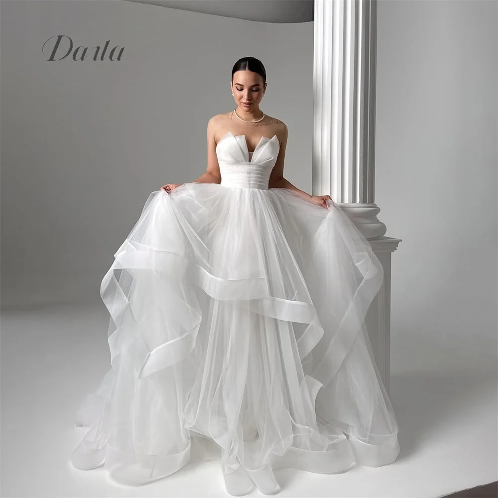 

Darla Customized Deep V-Neck Strapless Sleeveless A-Line Wedding Dress Ball Gown Lace Up Floor-Length Tiered Tulle Elegant 2025