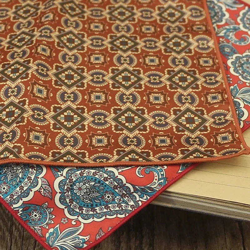 23 سنتيمتر رجل البني جيب مربع الأزهار منقوشة المطبوعة منديل فاخر موضة التعادل دعوى اكسسوارات حفل زفاف العريس المنديل #4