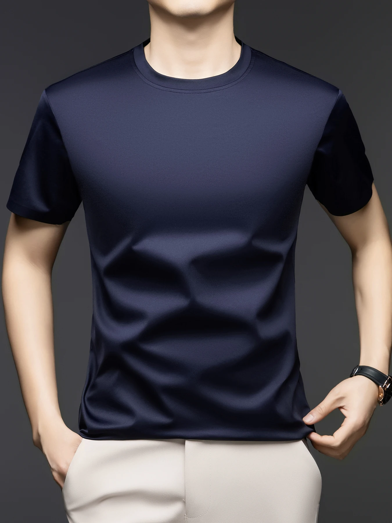 Men's Summer Short Sleeve T-Shirt with Mulberry Silk Breathable Quick-Dry Moisture-Wicking for Daily Sports And Casual Wear