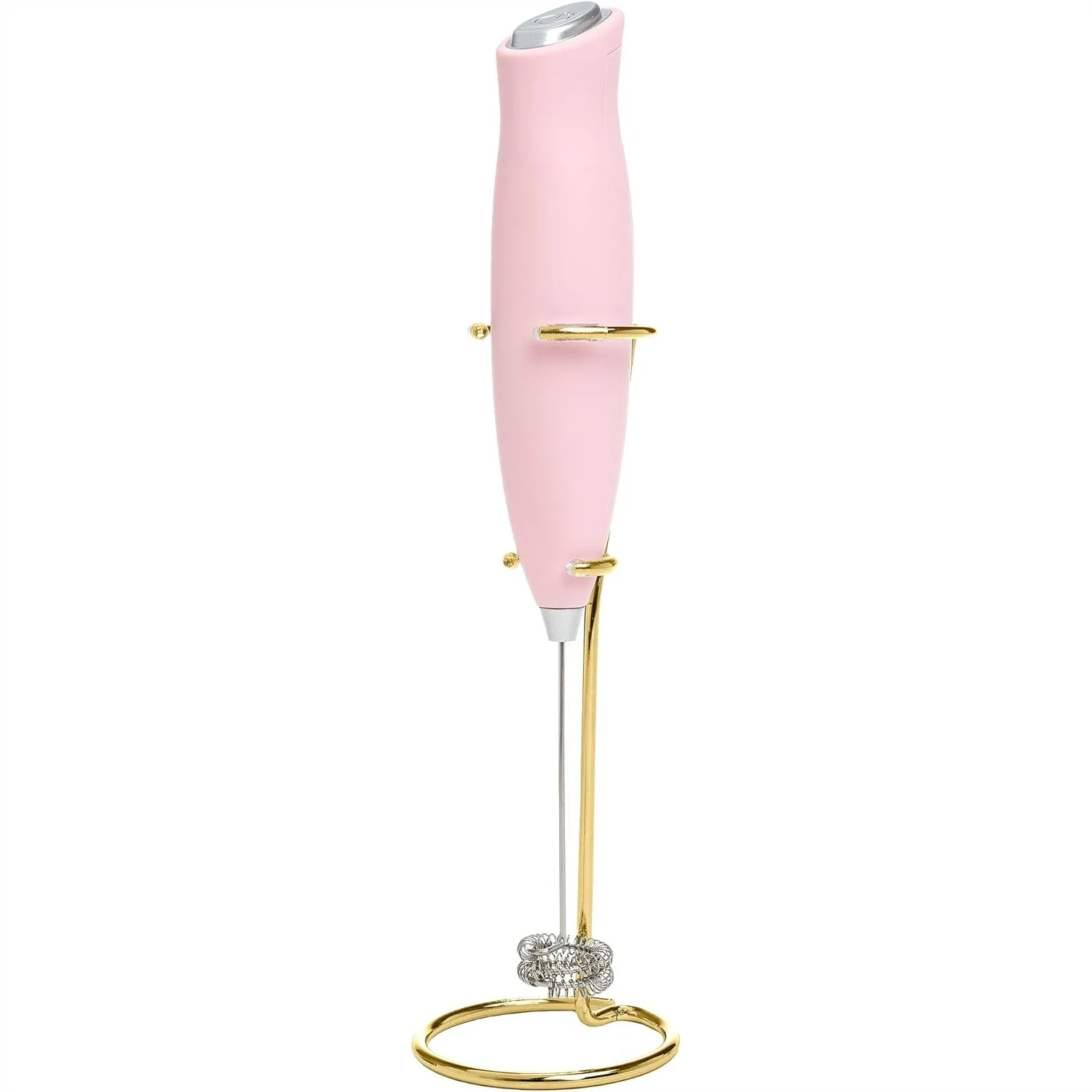 Electric Milk Frother with Double Coil Whisk, Gold Stand & Battery Power - Perfect for Homemade Lattes and Cappuccinos
