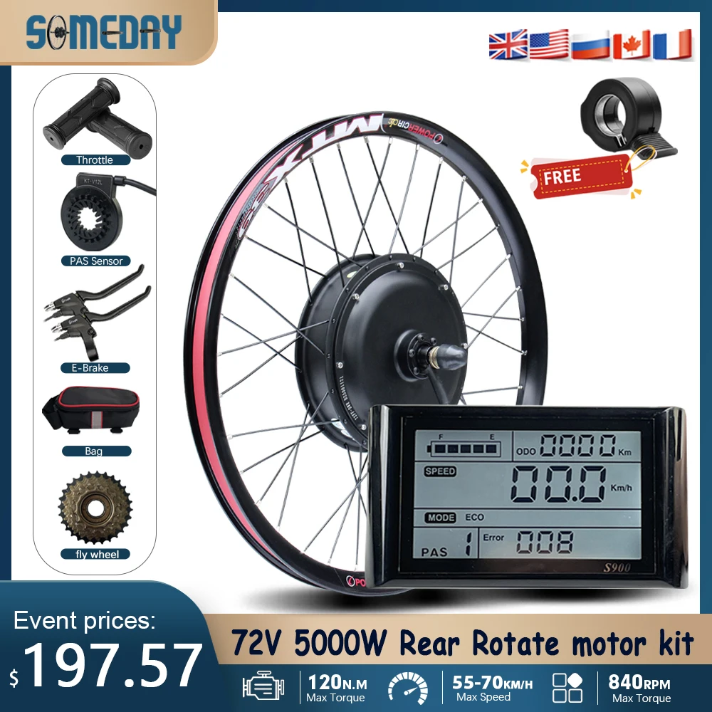 

MTX Ebike Conversion Kit Brushless Rear Hub Motor Wheel 72V 5000W for Electric Bike Conversion Kit 26-29in700C with S900 display