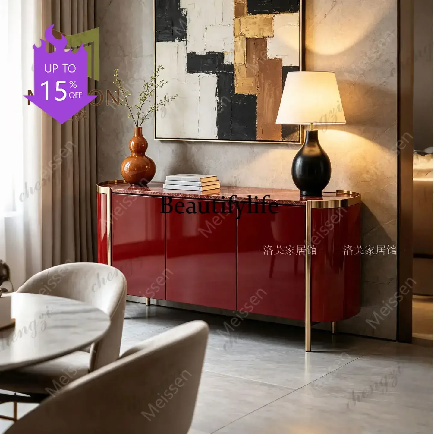 M02 Italian light luxury porch cabinet living room dining side cabinet paint locker marble partition
