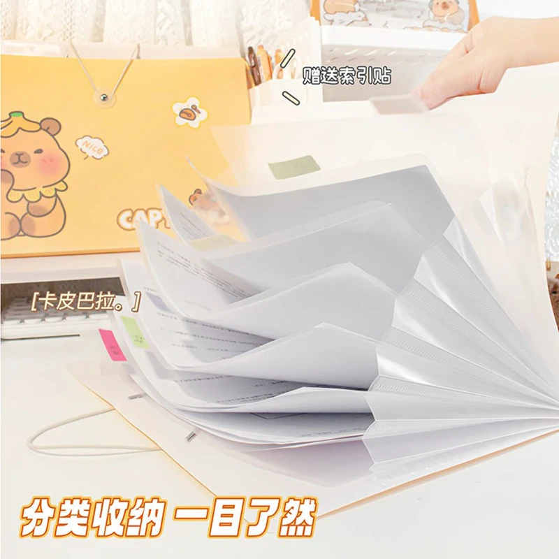 Kawaii Student Folder Capybara Organ Bag A4 Large-capacity Information Classification Multi-layer Test Paper Storage File Bag
