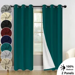 2PCS, Grommet Top, 100% Blackout Heat Insulation Sound Insulation Curtains With White Liner, Suitable For Bedroom Living Room