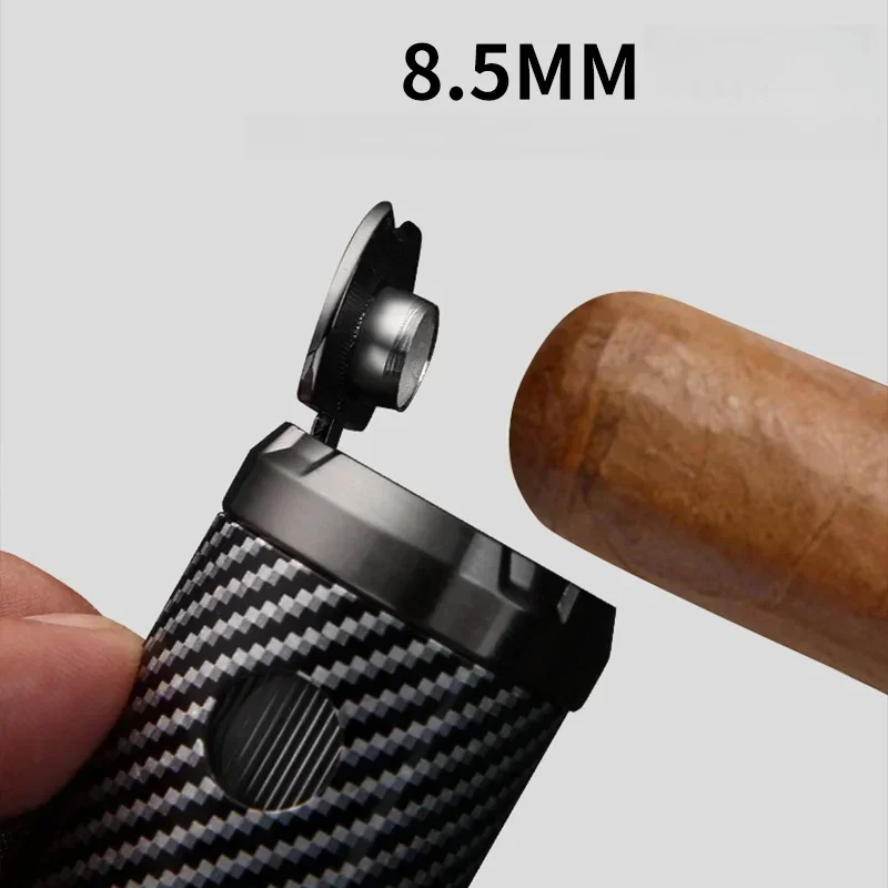 HONEST Zinc Alloy Windproof Three Jet Flame Butane Gas Lighter Visible Gas Window Hidden Cigar Knife Cigar Lighters Smoking Gift